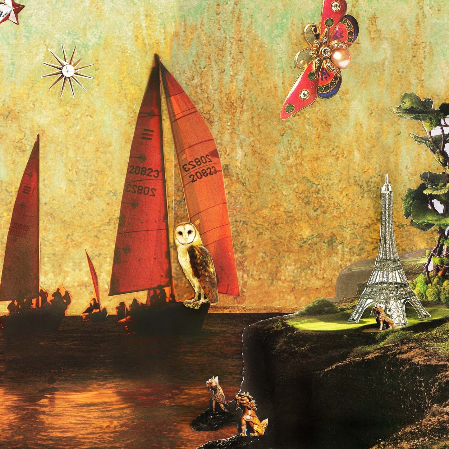 Sailing Owl, original collage