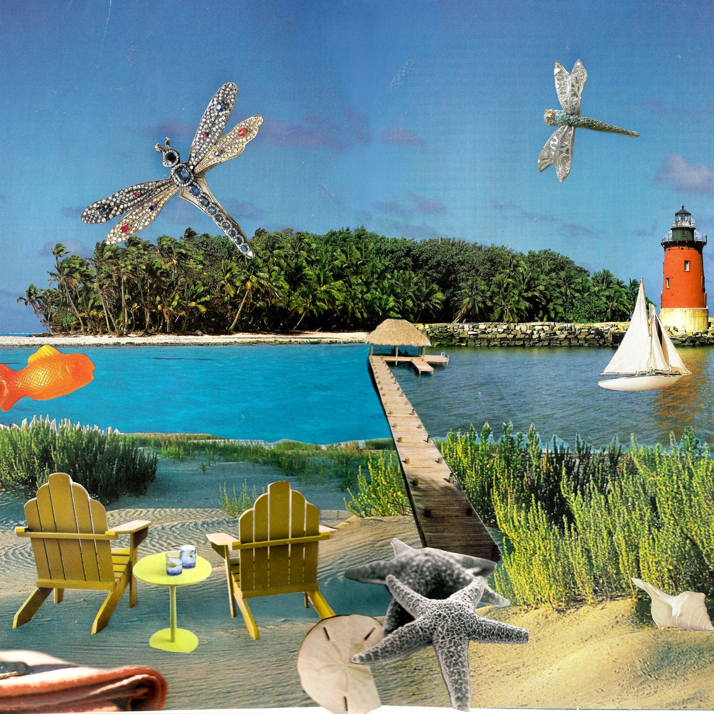 Dragonfly Beach, original collage