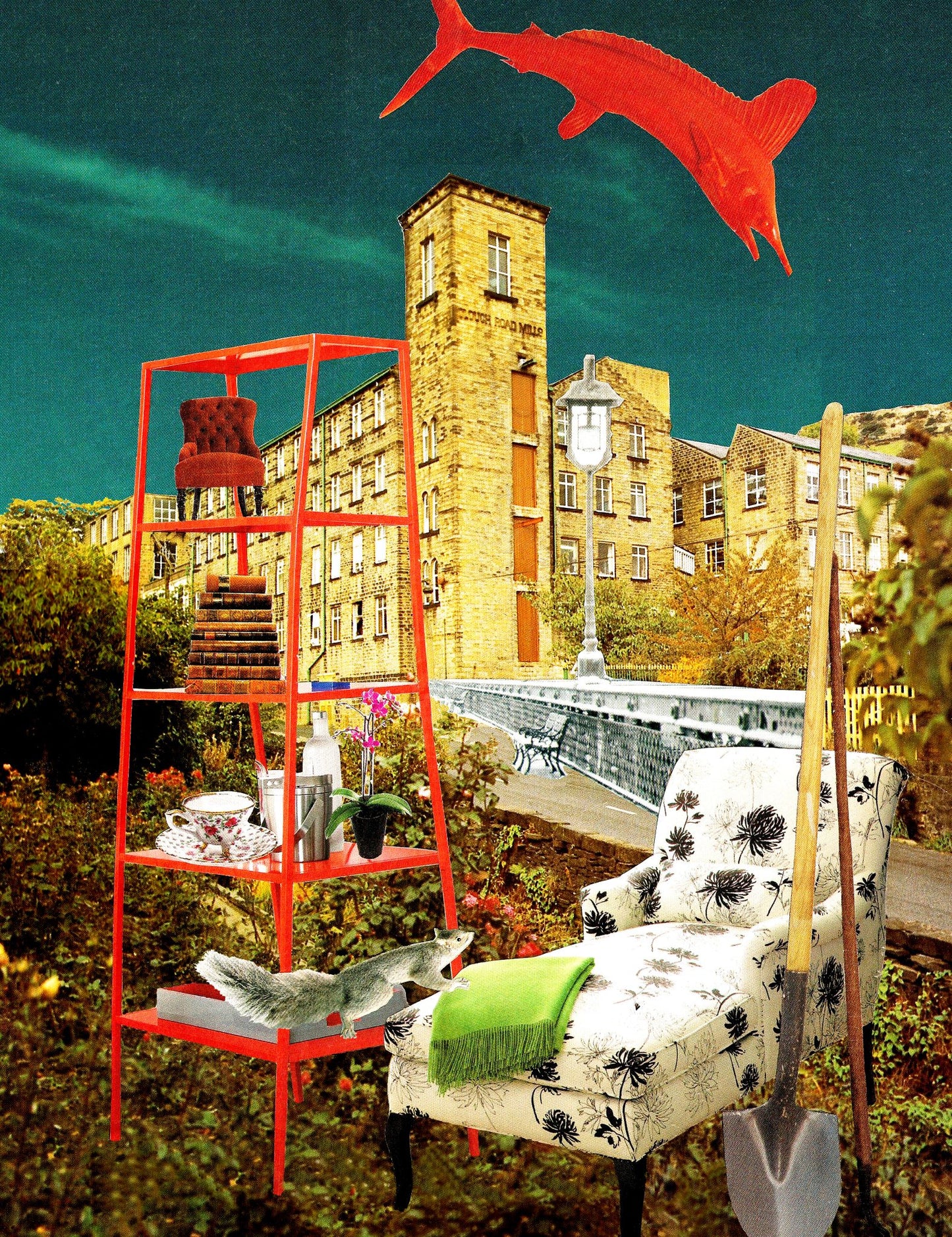 Jumping Fish Factory, original collage