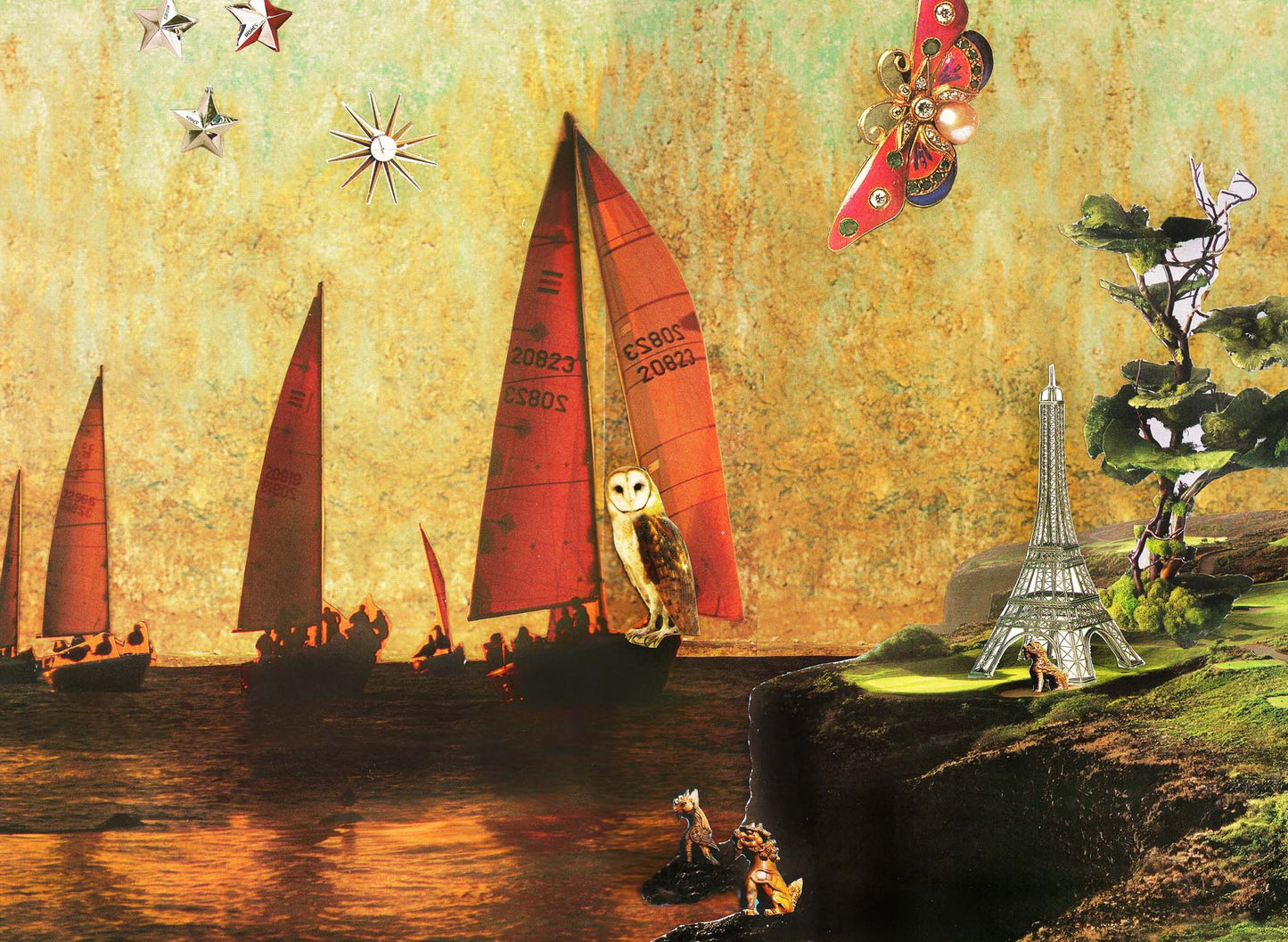 Sailing Owl, original collage