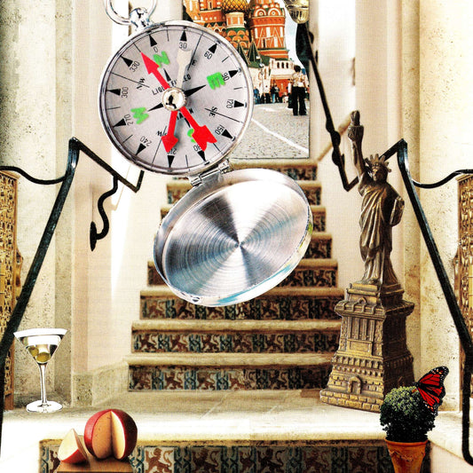 Travel Compass, original collage