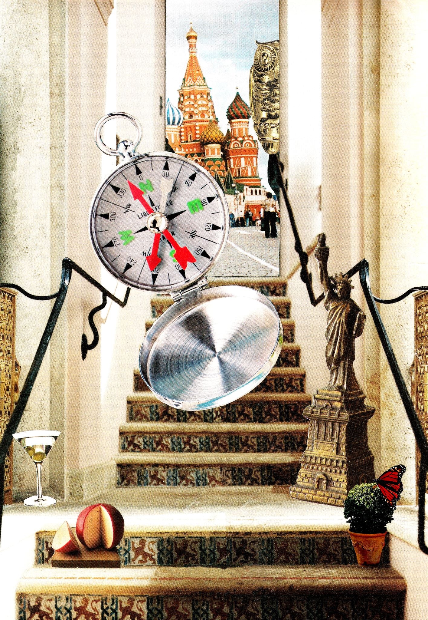Travel Compass, original collage