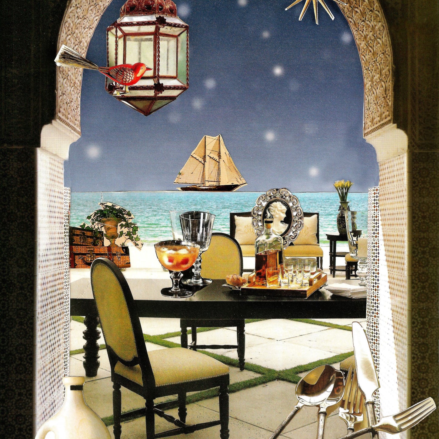 Waterfront Dining, original collage