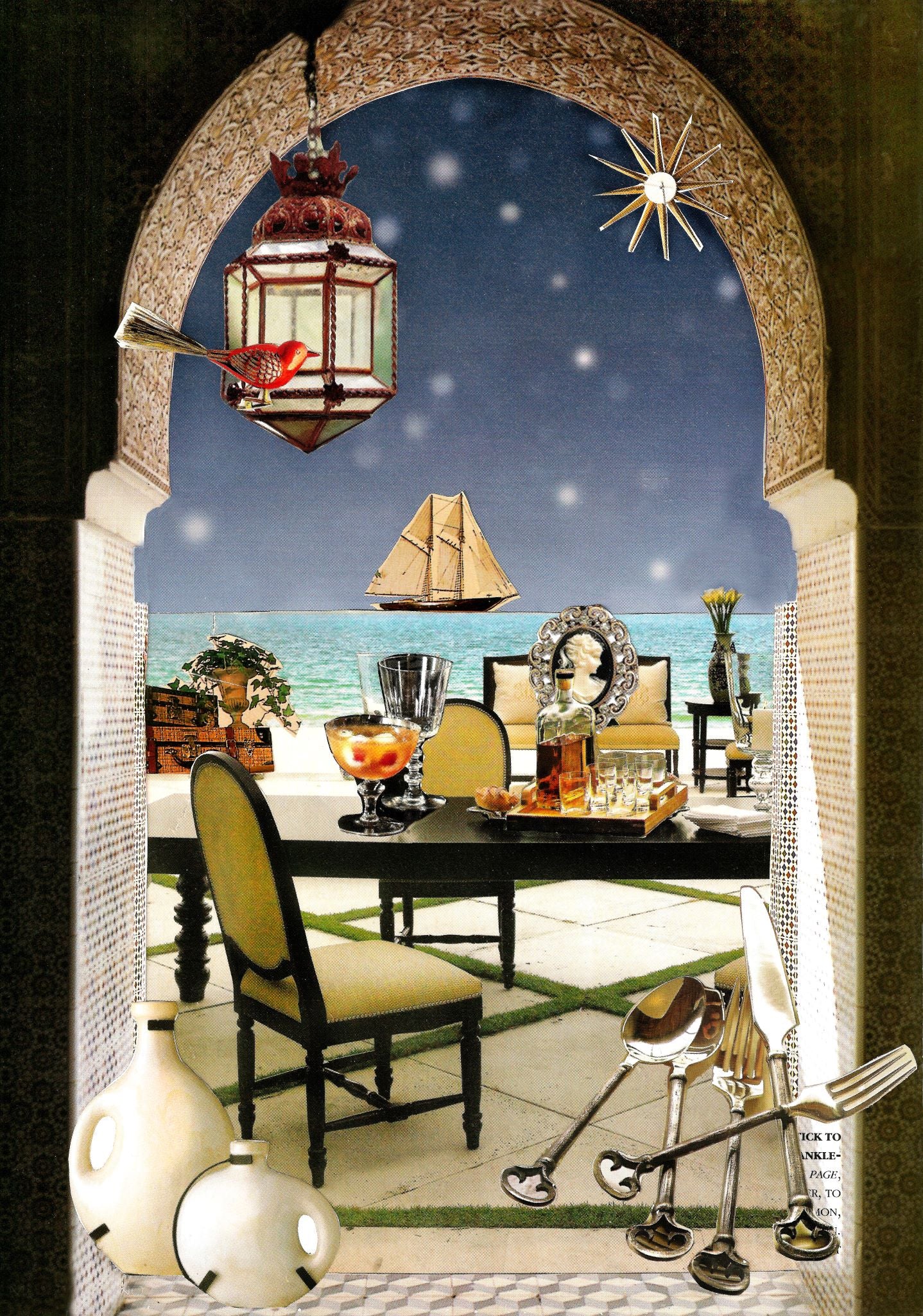 Waterfront Dining, original collage